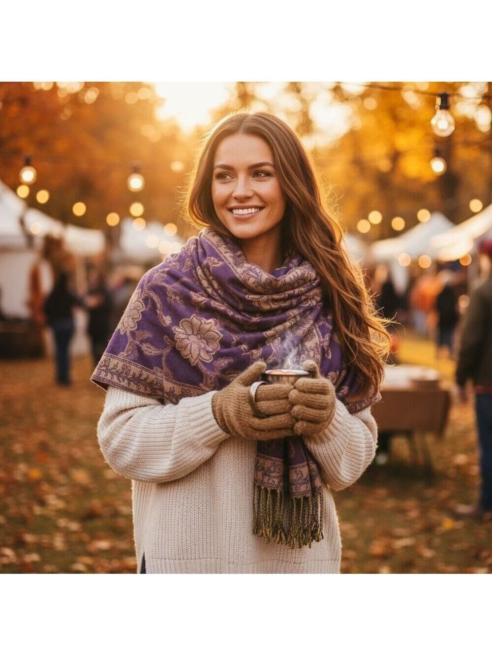 Purple Gold Paisley Jacquard Scarf Shawl Fringe Boho Wrap Women 72x28 - Picture 7 of 9